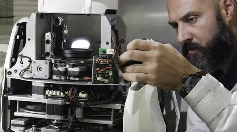 Electronics engineer working on repairing a machine. Foto stock