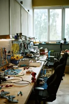Electronics Engineering Workshop with Tools on Workbench Stock Photos