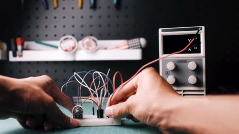 Electronics experiment with power supply unit Stock Footage 166443225
