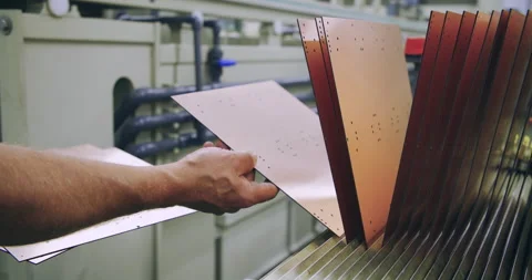 Electronics factory worker hand sort printed circuit board PCB, close up shot. Stock Footage 136207636