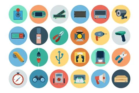 Electronics Flat Vector Icons Collection Stock Illustration