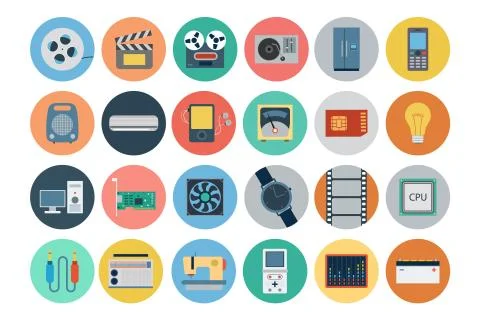Electronics Flat Vector Icons Set Stock Illustration