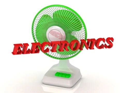 ELECTRONICS- Green Fan propeller and bright color letters on a white backgrou Stock Illustration