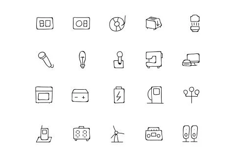 Electronics Hand Drawn Doodle Icons Collection Stock Illustration