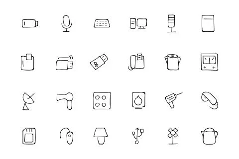 Electronics Hand Drawn Doodle Icons Vector Stock Illustration