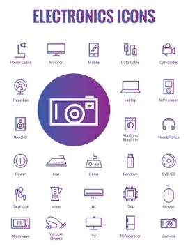 Electronics Icon Set with white background Stock Illustration