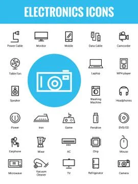 Electronics Icon Set with white background Stock Illustration