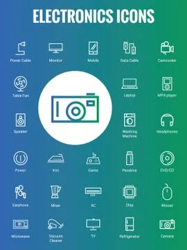 Electronics Icon Set with white background Stock Illustration