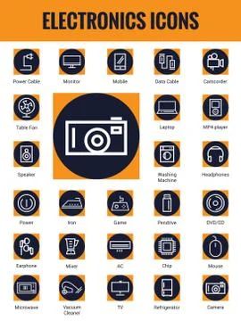 Electronics Icon Set with white background Stock Illustration