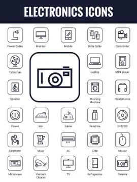 Electronics Icon Set with white background Stock Illustration