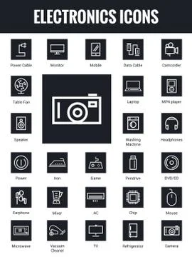 Electronics Icon Set with white background 스톡 일러스트