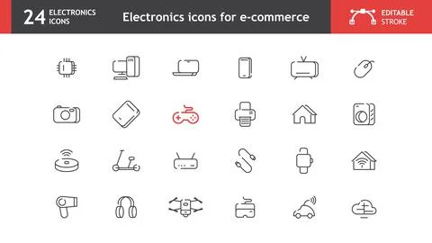 Electronics icons for e-commerce, with editable stroke Stock Illustration