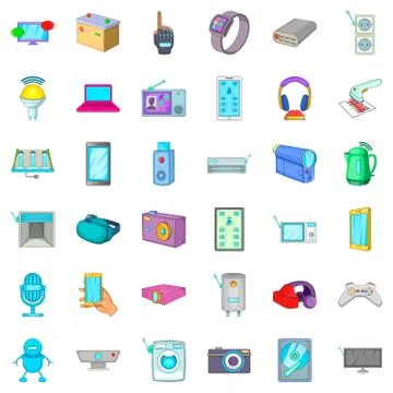 Electronics icons set, cartoon style 스톡 일러스트