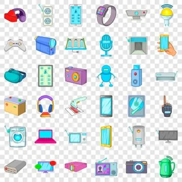 Electronics icons set, cartoon style Stock Illustration
