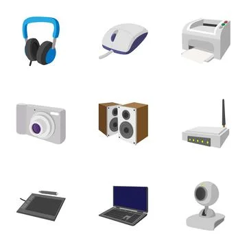Electronics icons set, cartoon style Stockillustratie