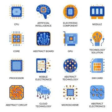 Electronics icons set in flat style. Stock-Illustration