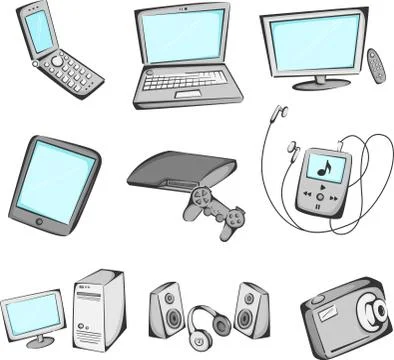 Electronics items icons Stock Illustration