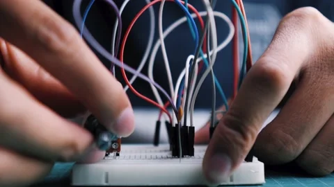 Electronics lab experiment Stock Footage 166444032