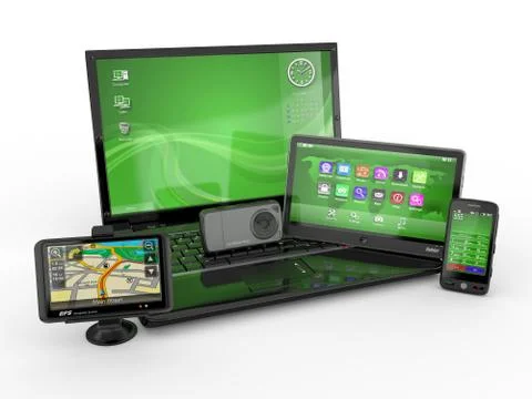 Electronics. laptop, mobile phone, tablet pc and gps. 3d Stock-Illustration