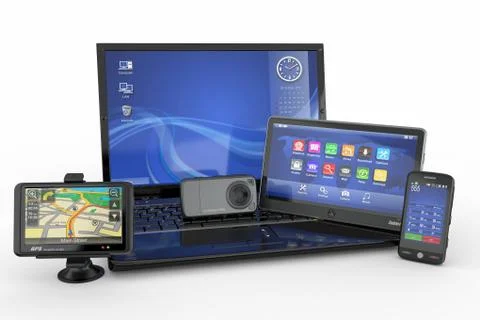 Electronics. laptop, mobile phone, tablet pc and gps. 3d Stock Illustration