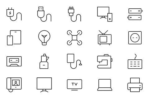 Electronics line icons set. Vector illustration include icon - hardware, ke.. Illustrazione stock