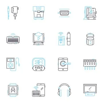 Electronics linear icons set. Gadgets, Devices, Technology, Innovation, Robotics Stock Illustration