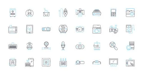 Electronics linear icons set. Gadgets, Devices, Technology, Innovation, Robotics Stock Illustration