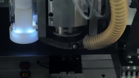 Electronics Manufacture.Automatic Printed Circuit Board Milling Machine.Close up 스톡 동영상 195293137