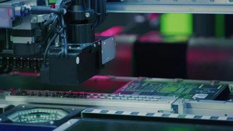 Electronics manufacturing. Automatic installation of SMT components on an Stockbeeldmateriaal 337349182