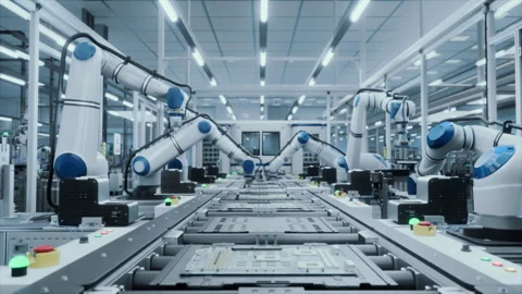 Electronics Manufacturing Conveyor at Factory VFX Video stock 318068266
