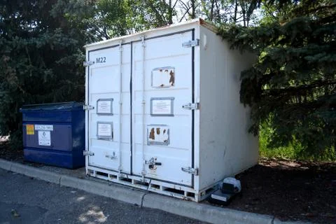 Electronics recycling drop off outdoor container on street. Stock Photos