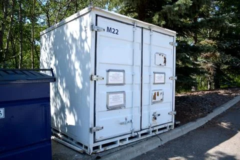 Electronics recycling drop off outdoor container on street. Stock Photos