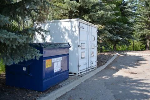 Electronics recycling drop off outdoor container on street. Stock Photos