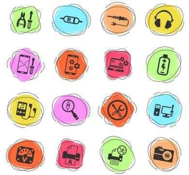 Electronics repair icon set Stock Illustration