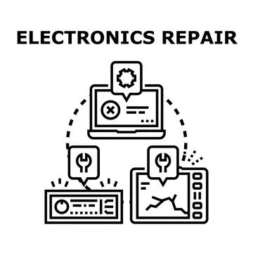 Electronics repair service troubleshooting broken digital devices 스톡 일러스트