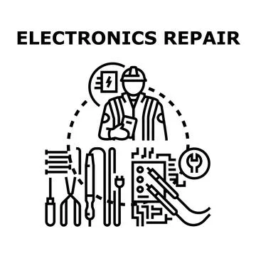 Electronics repairman checking electrical circuit connections Stock Illustration