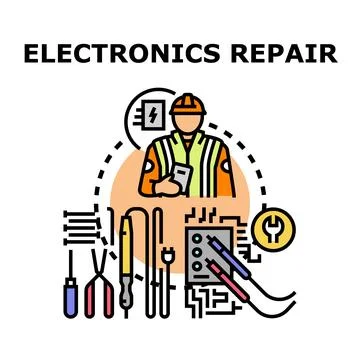 Electronics repairman checking electrical circuit connections 스톡 일러스트