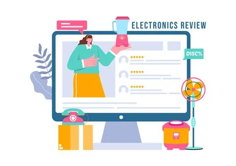Electronics Review Vector Illustration with Customer Ratings on Quality of .. イラスト素材