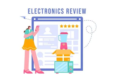 Electronics Review Vector Illustration with Customer Ratings on Quality of .. Illustrazione stock