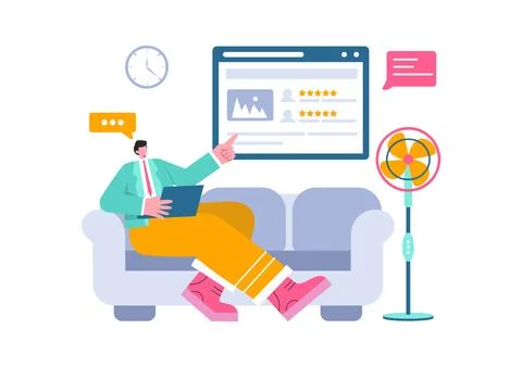 Electronics Review Vector Illustration with Customer Ratings on Quality of .. Illustrazione stock