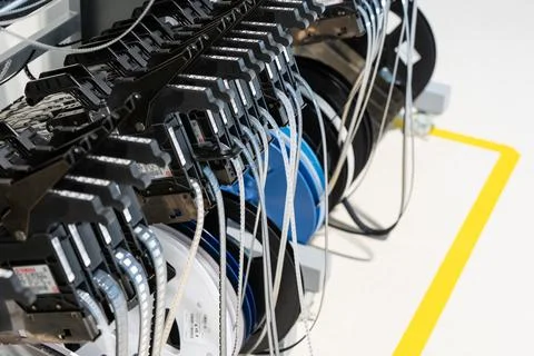 Electronics SMT reel components and feeders on the assembly line Stock Photos
