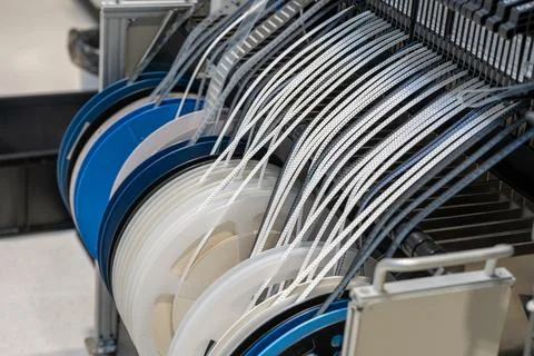 Electronics SMT reel components on the assembly line Stock Photos