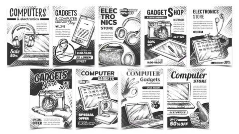 Electronics Store Advertising Posters Set Vector Illustrazione stock