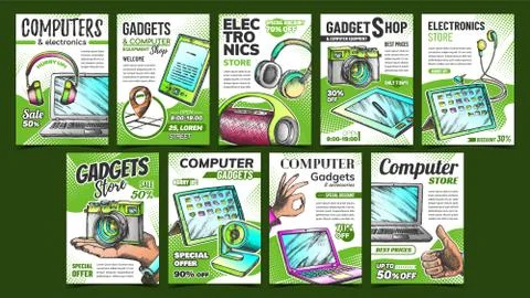 Electronics Store Advertising Posters Set Vector Illustrazione stock