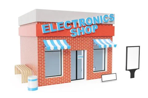 Electronics Store with copy space board isolated on white background. Modern Stock Illustration