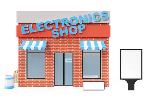Electronics Store with copy space board isolated on white background. Modern Stock Illustration