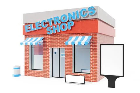 Electronics Store with copy space board isolated on white background. Modern Stock Illustration