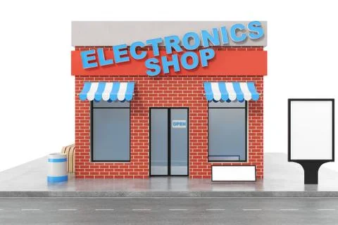 Electronics Store with copy space board isolated on white background. Modern Stock Illustration