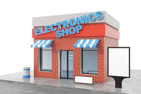 Electronics Store with copy space board isolated on white background. Modern Stock Illustration