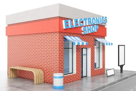 Electronics Store with copy space board isolated on white background. Modern Stock Illustration